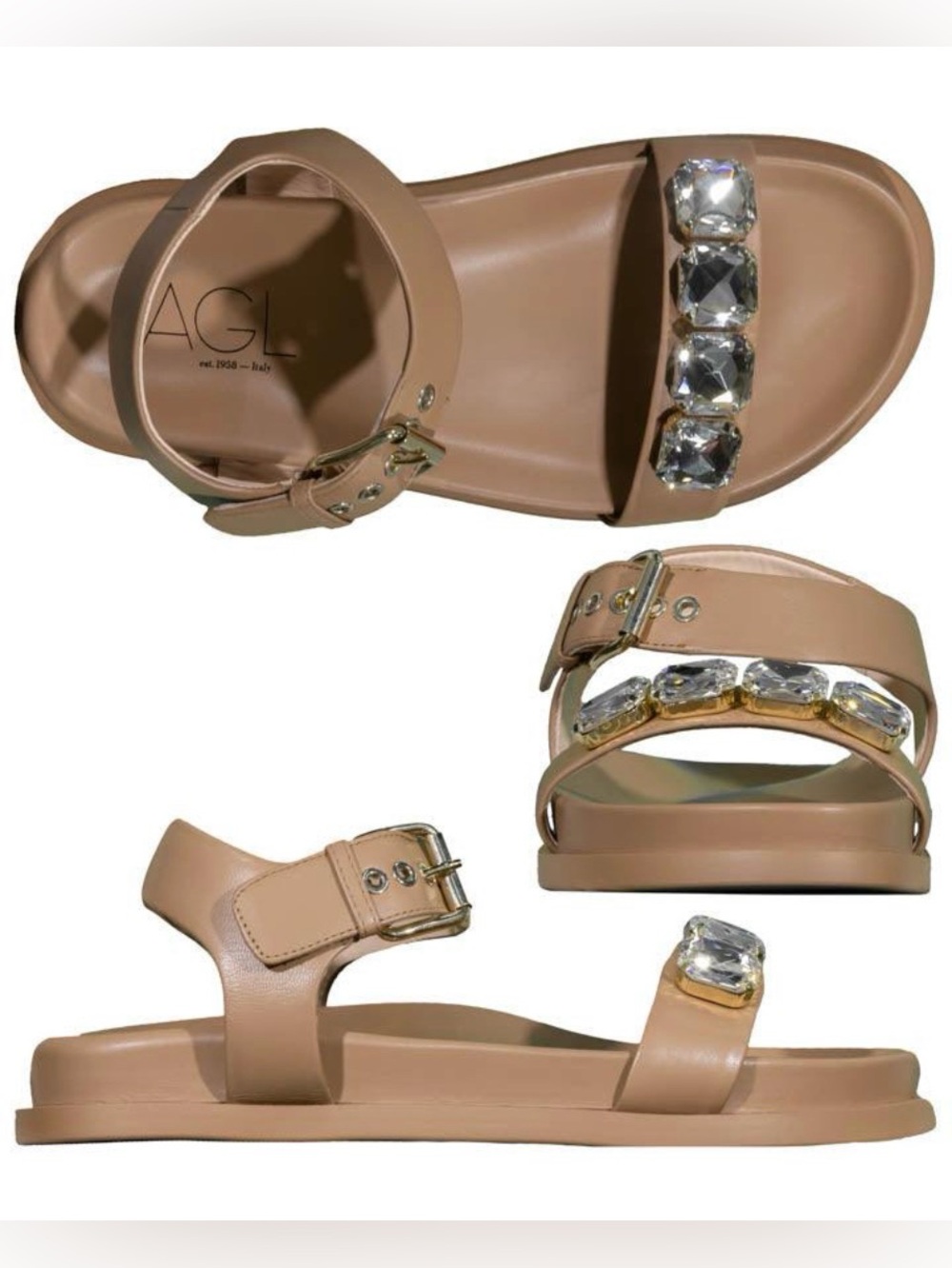AGL Cocoa Cristina Sling Back Sandal with Embellished Straps